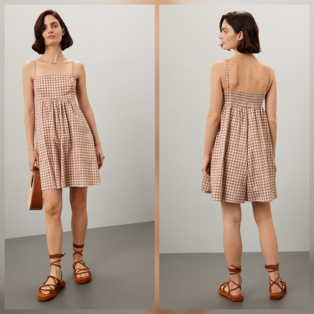 Hutch Bennett Gingham Romper Square Neck Side Zipper Size S